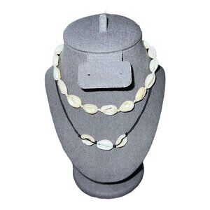 Cowrie Shell Choker Necklace and Black Cord Three Shells Necklace Set